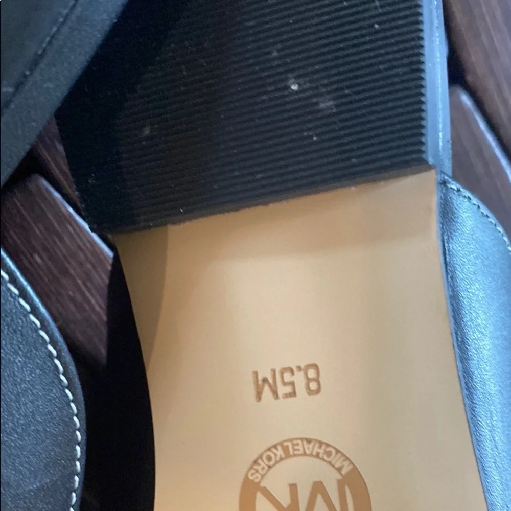 Michael Kors Black Leather Slip-On Shoes with Gold Detail